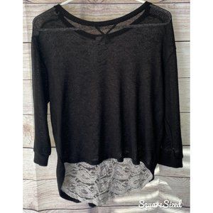 Bongo blck w/ white lace sweater high lo zipper back size Large